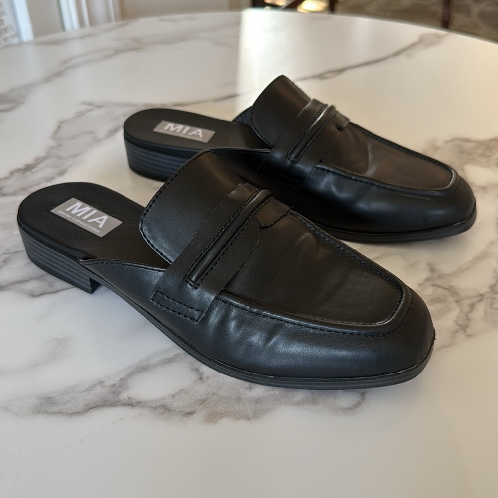 MIA Women’s Milia Mules, Black Vegan Leather Loafers